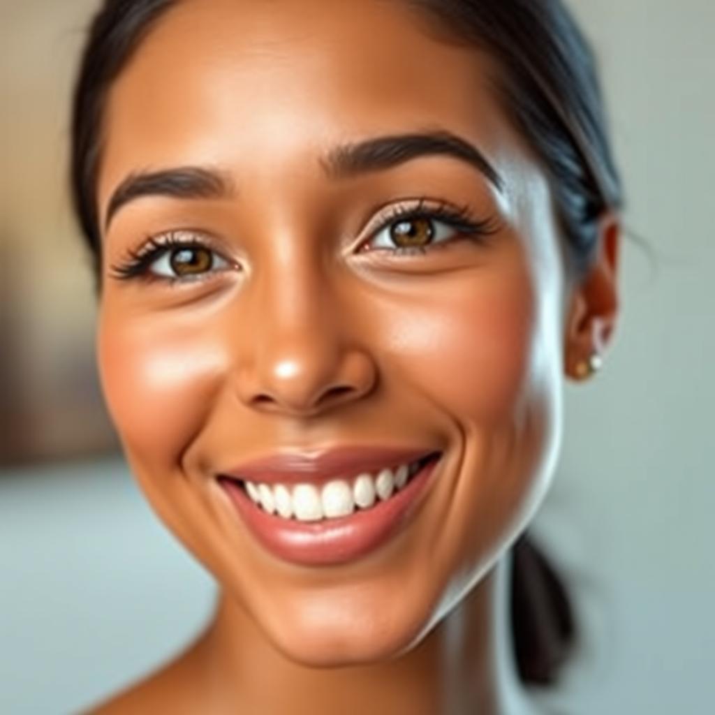 A professionally retouched portrait photograph of a smiling individual