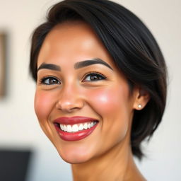 A professionally retouched portrait photograph of a smiling individual