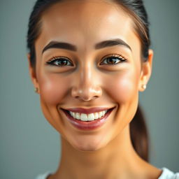 A professionally retouched portrait photograph of a smiling individual