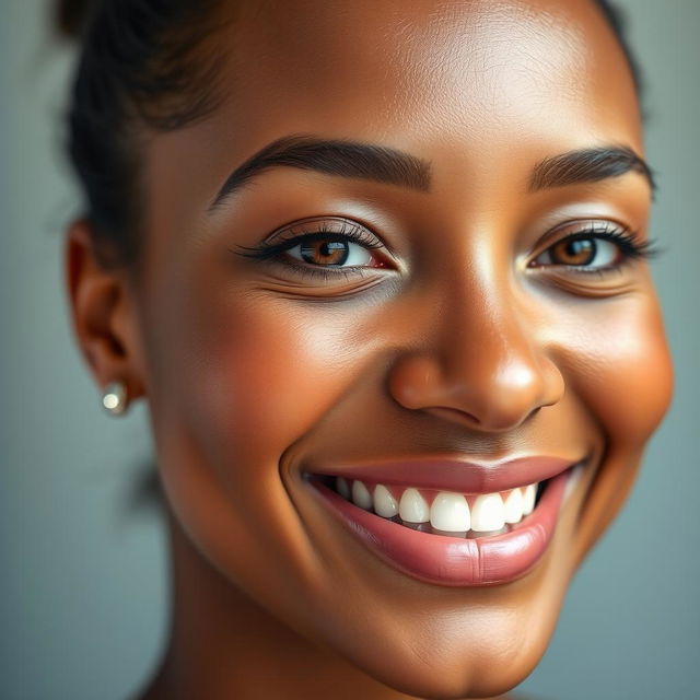 A professionally retouched portrait photograph of a smiling individual