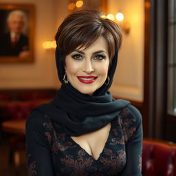 A charming and cute 60-year-old Iranian woman, radiating maturity and confidence