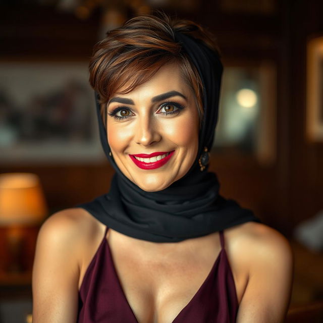 A charming and cute 60-year-old Iranian woman, radiating maturity and confidence