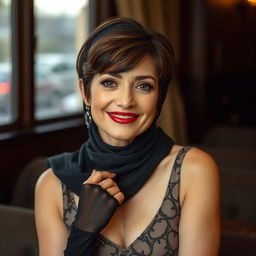 A charming and cute 60-year-old Iranian woman, radiating maturity and confidence