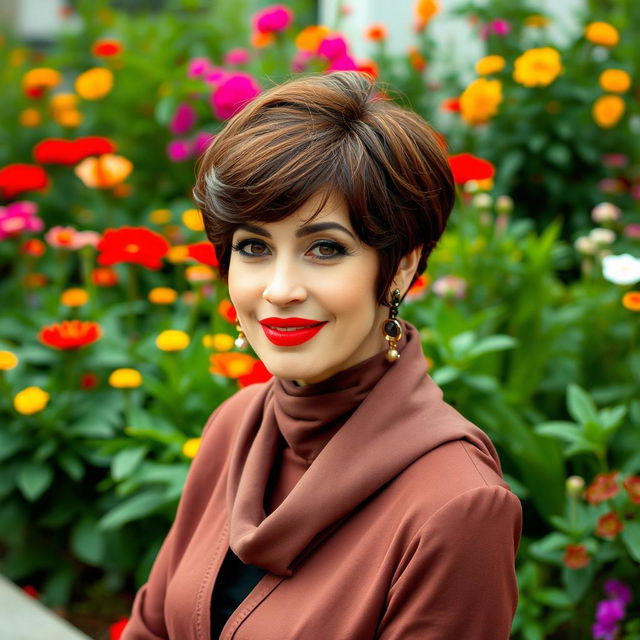 A charming and beautiful 60-year-old Iranian woman, exuding confidence and allure