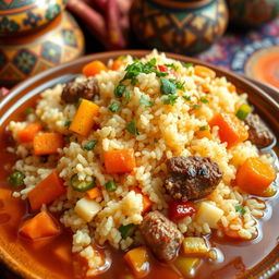 An intricately detailed close-up of a bowl of very fine Moroccan couscous, perfectly cooked and fluffy