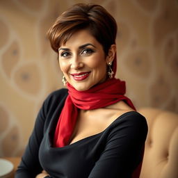 A charming and cute 60-year-old Iranian woman, exuding confidence and allure