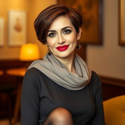 A charming and cute 60-year-old Iranian woman, exuding confidence and allure