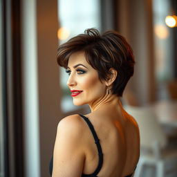 A charming and attractive 60-year-old Iranian woman, showcasing her confidence and allure from a side view