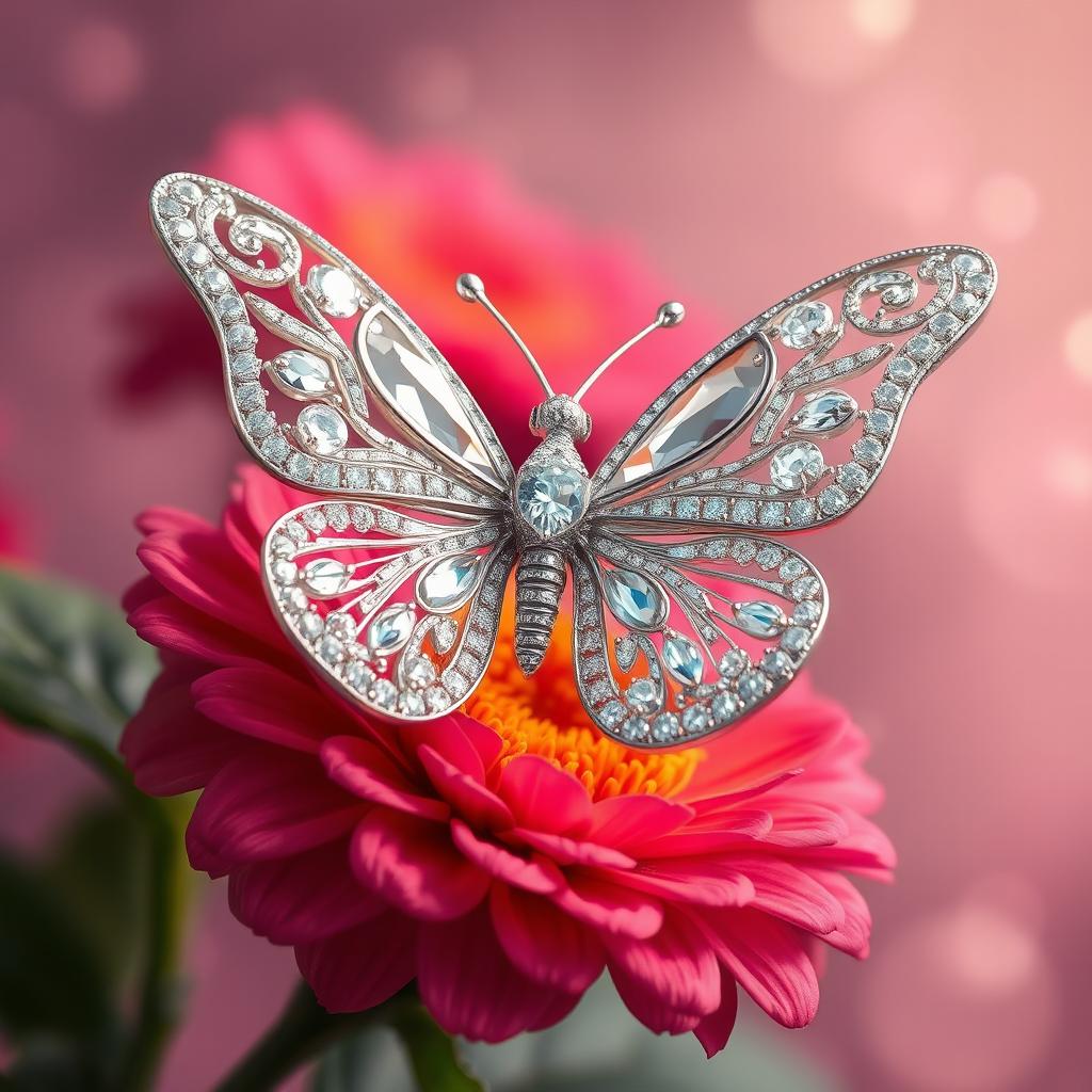 A stunning butterfly intricately crafted from diamonds, showcasing its delicate wings sparkling with a myriad of facets that reflect light beautifully