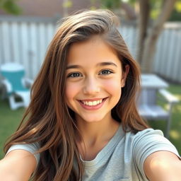 A casual selfie of a brunette American girl, capturing a natural and relaxed vibe