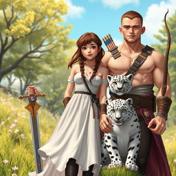 A realistic image depicting two best friends in a beautiful outdoor setting