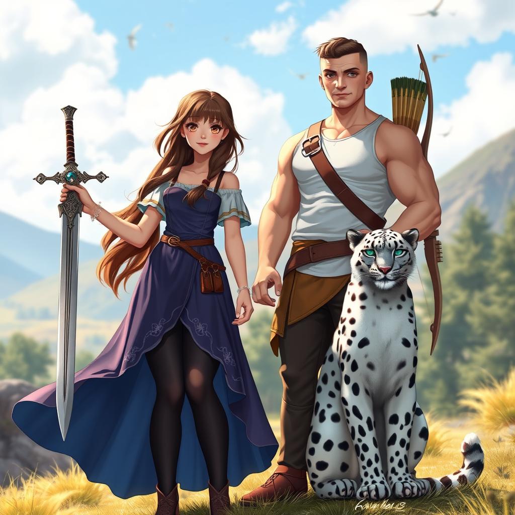 A realistic image depicting two best friends in a beautiful outdoor setting