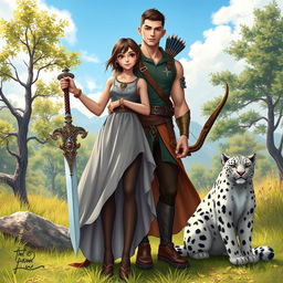 A realistic image depicting two best friends in a beautiful outdoor setting