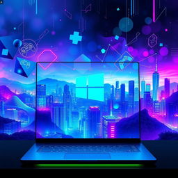 An engaging gaming-themed wallpaper designed for a gaming enthusiast who works on a laptop, prominently featuring the Windows logo as a central element