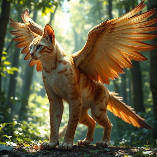 A stunning hybrid creature that combines the features of a cat and an eagle