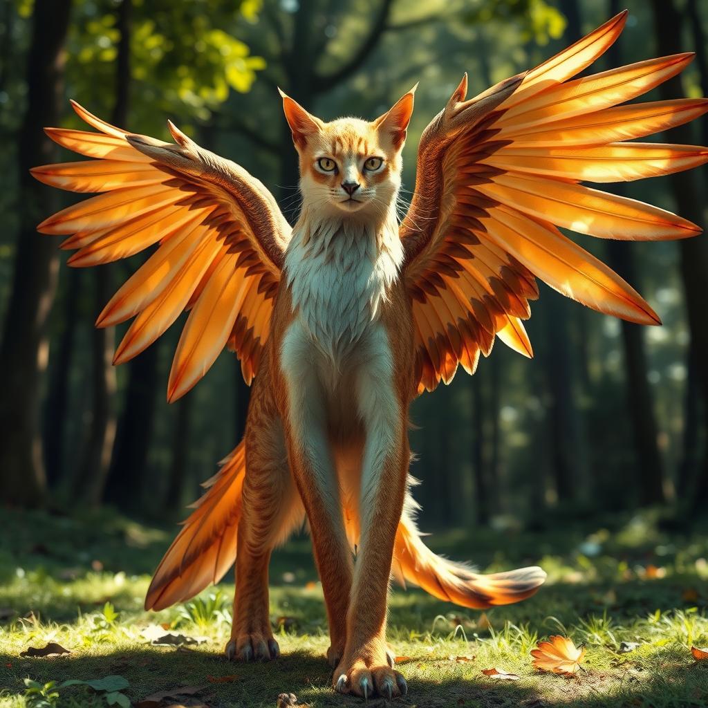 A stunning hybrid creature that combines the features of a cat and an eagle