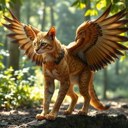 A stunning hybrid creature that combines the features of a cat and an eagle