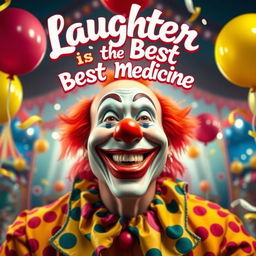 A cheerful and happy-faced clown reminiscent of a classic joker, featuring a big joyful smile and bright, colorful makeup