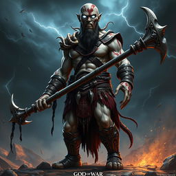 A powerful and imposing character combining elements of Kratos from God of War and Venom from Marvel Comics