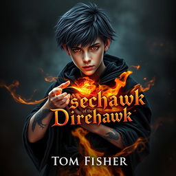 An ebook cover for a dark magic novel titled 'Secrets of the Direhawk' by Tom Fisher