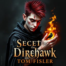 An ebook cover for a dark magic novel titled 'Secrets of the Direhawk' by Tom Fisher
