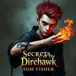 An ebook cover for a dark magic novel titled 'Secrets of the Direhawk' by Tom Fisher