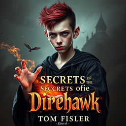 An ebook cover for a dark magic novel titled 'Secrets of the Direhawk' by Tom Fisher