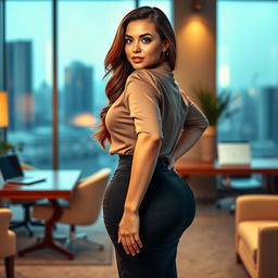 A big sexy curvy butt secretary standing confidently in an office