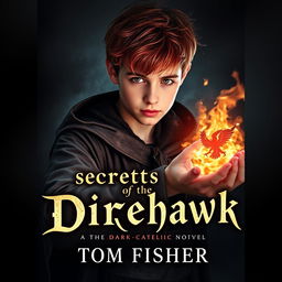 An eerie and captivating ebook cover for a dark magic novel titled 'Secrets of the Direhawk' by author Tom Fisher