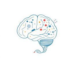 A clean and minimalist vector illustration depicting the interplay between cancer and brain evolution