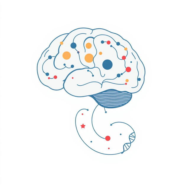 A clean and minimalist vector illustration depicting the interplay between cancer and brain evolution