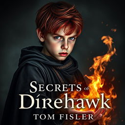 An eerie and captivating ebook cover for a dark magic novel titled 'Secrets of the Direhawk' by author Tom Fisher