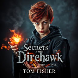 An eerie and captivating ebook cover for a dark magic novel titled 'Secrets of the Direhawk' by author Tom Fisher