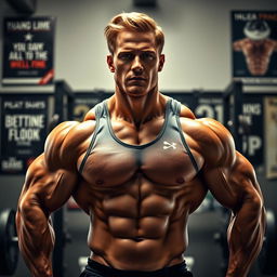 A muscular bodybuilder man, showcasing a well-defined physique with prominent biceps, triceps, and a chiseled torso
