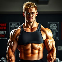 A muscular bodybuilder man, showcasing a well-defined physique with prominent biceps, triceps, and a chiseled torso