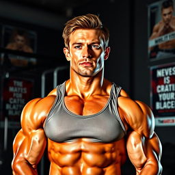 A muscular bodybuilder man, showcasing a well-defined physique with prominent biceps, triceps, and a chiseled torso