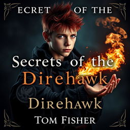 An eerie and captivating ebook cover for a dark magic novel titled 'Secrets of the Direhawk' by author Tom Fisher