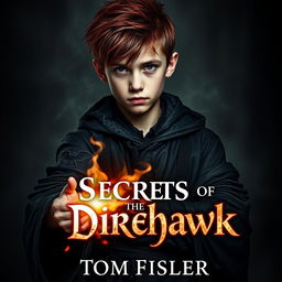 An eerie and captivating ebook cover for a dark magic novel titled 'Secrets of the Direhawk' by author Tom Fisher