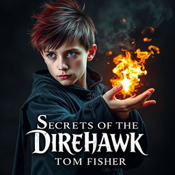 An eerie and captivating ebook cover for a dark magic novel titled 'Secrets of the Direhawk' by author Tom Fisher