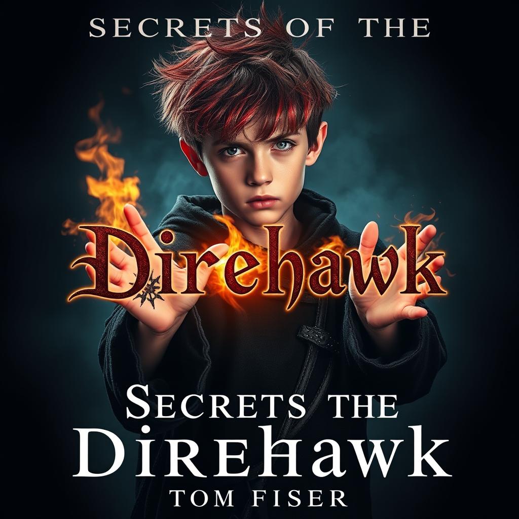 An eerie and captivating ebook cover for a dark magic novel titled 'Secrets of the Direhawk' by author Tom Fisher