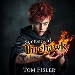 An eerie and captivating ebook cover for a dark magic novel titled 'Secrets of the Direhawk' by author Tom Fisher, prominently displayed just once on the cover
