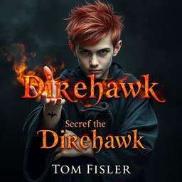 An eerie and captivating ebook cover for a dark magic novel titled 'Secrets of the Direhawk' by author Tom Fisher, prominently displayed just once on the cover