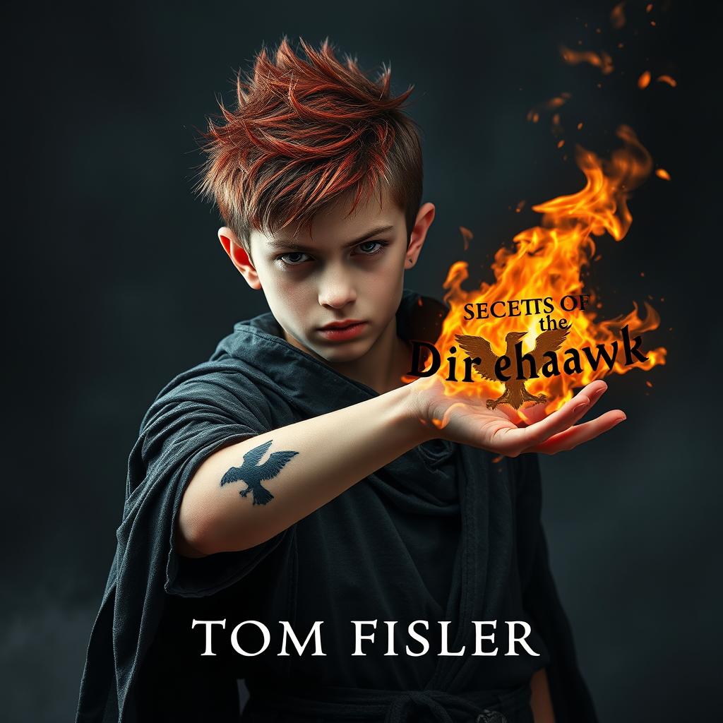 An eerie and captivating ebook cover for a dark magic novel titled 'Secrets of the Direhawk' by author Tom Fisher, prominently displayed just once on the cover