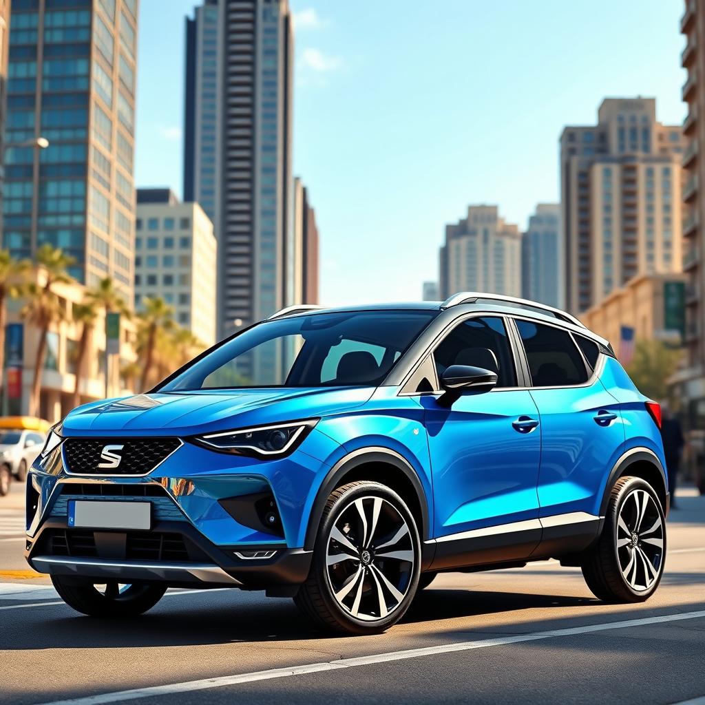 A hybrid version of the Seat Corgba, an imaginary car that blends elements of a compact SUV and a sporty hatchback