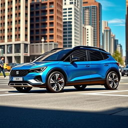 A hybrid version of the Seat Corgba, an imaginary car that blends elements of a compact SUV and a sporty hatchback