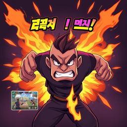 An intense and dynamic illustration featuring an angry character at the center, emanating flames from their body