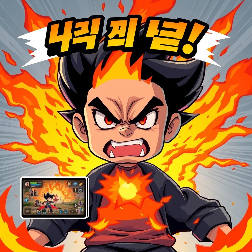 An intense and dynamic illustration featuring an angry character at the center, emanating flames from their body