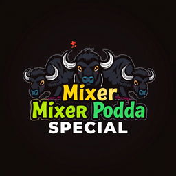 A striking logo design that features a set of buffalos in a playful and artistic style, harmoniously integrated with the text 'Mixer Podda Special