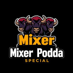 A striking logo design that features a set of buffalos in a playful and artistic style, harmoniously integrated with the text 'Mixer Podda Special
