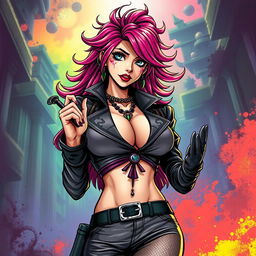 A character inspired by Mariah from JoJo's Bizarre Adventure, depicted as a stylish, confident woman with striking features and vibrant hair